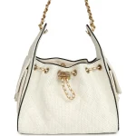 Chanel Small 25 Hobo Bag White Raffia and Black Calfskin Antique Gold Hardware