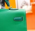 Hermes Kelly bamboo green with silk velvet green Epsom fully hand-sewn matte silver buckle 40cm - Image 5