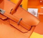 Hermes Birkin platinum bag, orange color, Togo style, fully hand-sewn, silver buckle, 29-42cm customization - Image 4