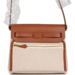 Hermes Herbag Zip 20 Mini Ecru and Beige Toile H Canvas and Fauve Vache Hunter Gold Hardware - Image 4
