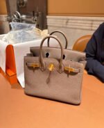 Herm&egrave;s Birkin 25-35 Elephant Gray Gold Buckle Custom - Image 7