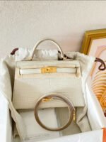 Herm&egrave;s kelly mini 2 generation glacier white matte crocodile skin