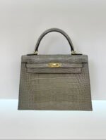 Herm&egrave;s Kelly 25-28 Dove Grey Crocodile Leather Custom - Image 2