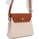 Hermes Herbag Zip 20 Mini Ecru and Beige Toile H Canvas and Fauve Vache Hunter Gold Hardware - Image 2
