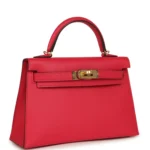 Hermes Kelly Sellier 20 Rose Extreme Epsom Gold Hardware - Image 2