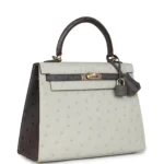 Hermes Special Order (HSS) Kelly Sellier 25 Gris Perle and Graphite Ostrich Permabrass Hardware - Image 2