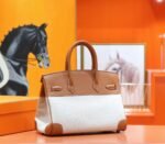 Hermes Birkin gold-plated bag, golden-brown Swift combination, original canvas, fully hand-sewn, silver buckle, 30cm long customization - Image 3