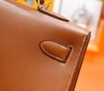Hermes Kelly brown gold leather full-sewn saddle leather with silver buckles, 40cm long - Image 4
