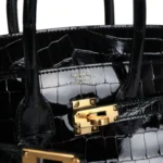 Hermes Birkin 25 Black Shiny Niloticus Crocodile Gold Hardware - Image 7