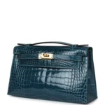 Hermes Kelly Pochette Vert Bosphore Shiny Alligator Gold Hardware - Image 5