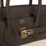 Hermes Birkin 25 Ecru-Beige Toile H Canvas and Ecorce Swift Permabrass Hardware - Image 7