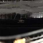 Hermes Kelly Pochette Black Shiny Porosus Crocodile Gold Hardware - Image 7