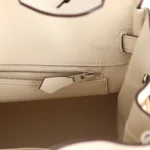 Hermes Birkin 25 Nata Swift and Ecru-Beige Toile H Canvas Palladium Hardware - Image 9