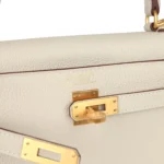 Hermes Special Order (HSS) Kelly Retourne 25 Craie Verso Togo Brushed Gold Hardware - Image 7