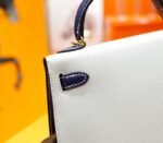 Hermes Minikelly Mini Kelly Pearl Grey with Gemstone Blue, Sheepskin, Fully Hand-Embroidered, Gold Studs, 2nd Generation - Image 7