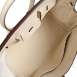 Hermes Birkin 25 Nata Swift and Ecru-Beige Toile H Canvas Palladium Hardware - Image 8
