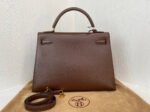 Herm&egrave;s Kelly 25-28 Bordeaux Red Gold Buckle Custom - Image 2