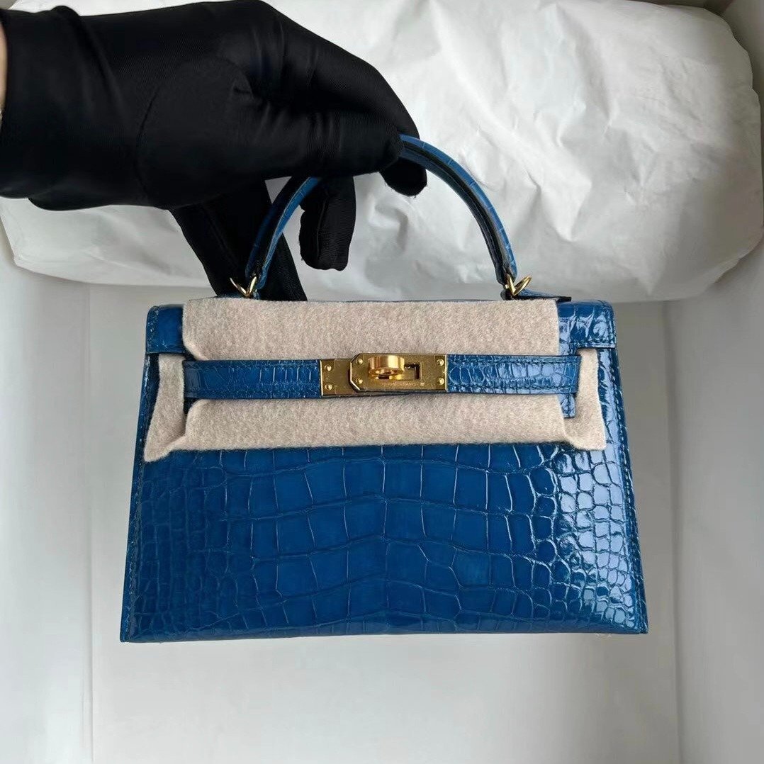16A3936B-07C0-49F6-DBAC-ADF7816024B0.jpg Kelly2 Mini 19 American crocodile skin Blue - Image 1