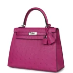 Hermes Kelly Sellier 25 Rose Pourpre Ostrich Palladium Hardware - Image 5