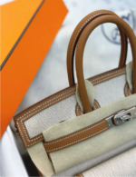 HERM&Egrave;S Limited Edition Birkin Cargo 25-35 in Gold Swift leather and Canvas with Palladium hardware customization - Image 8