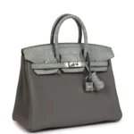 Hermes Birkin 25 Gris Meyer Togo and Gris Ciment Matte Alligator Touch Palladium Hardware - Image 2