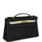 Hermes Special Order (HSS) Kelly Pochette Black and Beton Swift Permabrass Hardware - Image 2