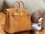 Herm&egrave;s Birkin 25cm, Tahitian gold, first-class American crocodile, gold clasp, original honeycomb thread, top-quality craftsmanship customization