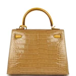 Hermes Special Order (HSS) Kelly Sellier 25 Beige Sable and Jaune Ambre Shiny Alligator Mississpiensis Brushed Gold Hardware - Image 4