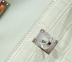 Hermes Minikelly 2nd generation, matte crocodile skin, cream white, silver buckle, 19cm - Image 4