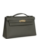 Hermes Special Order (HSS) Kelly Pochette Gris Meyer Verso Swift Permabrass Hardware - Image 2
