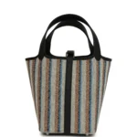 Hermes Stripe Picotin Lock 18 Black Swift and Ecru, Bleu, Black and Fauve Toile H Canvas Palladium Hardware - Image 4