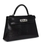 Hermes Kelly Sellier 20 Black Varanus Niloticus Lizard Palladium Hardware - Image 2