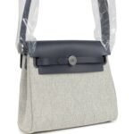 Hermes Herbag Zip 20 Mini Ecru and Ardoise Toile H Canvas and Ardoise Vache Hunter Palladium Hardware - Image 2