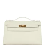 Hermes Kelly Pochette White Swift Gold Hardware