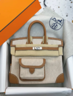 HERM&Egrave;S Limited Edition Birkin Cargo 25-35 in Gold Swift leather and Canvas with Palladium hardware customization