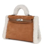 Hermes Teddy Kelly 20 Chamois Shearling and Swift Palladium Hardware - Image 5