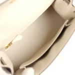 Hermes Special Order (HSS) Kelly Sellier 25 Craie and Gris Asphalte Epsom Brushed Gold Hardware - Image 8