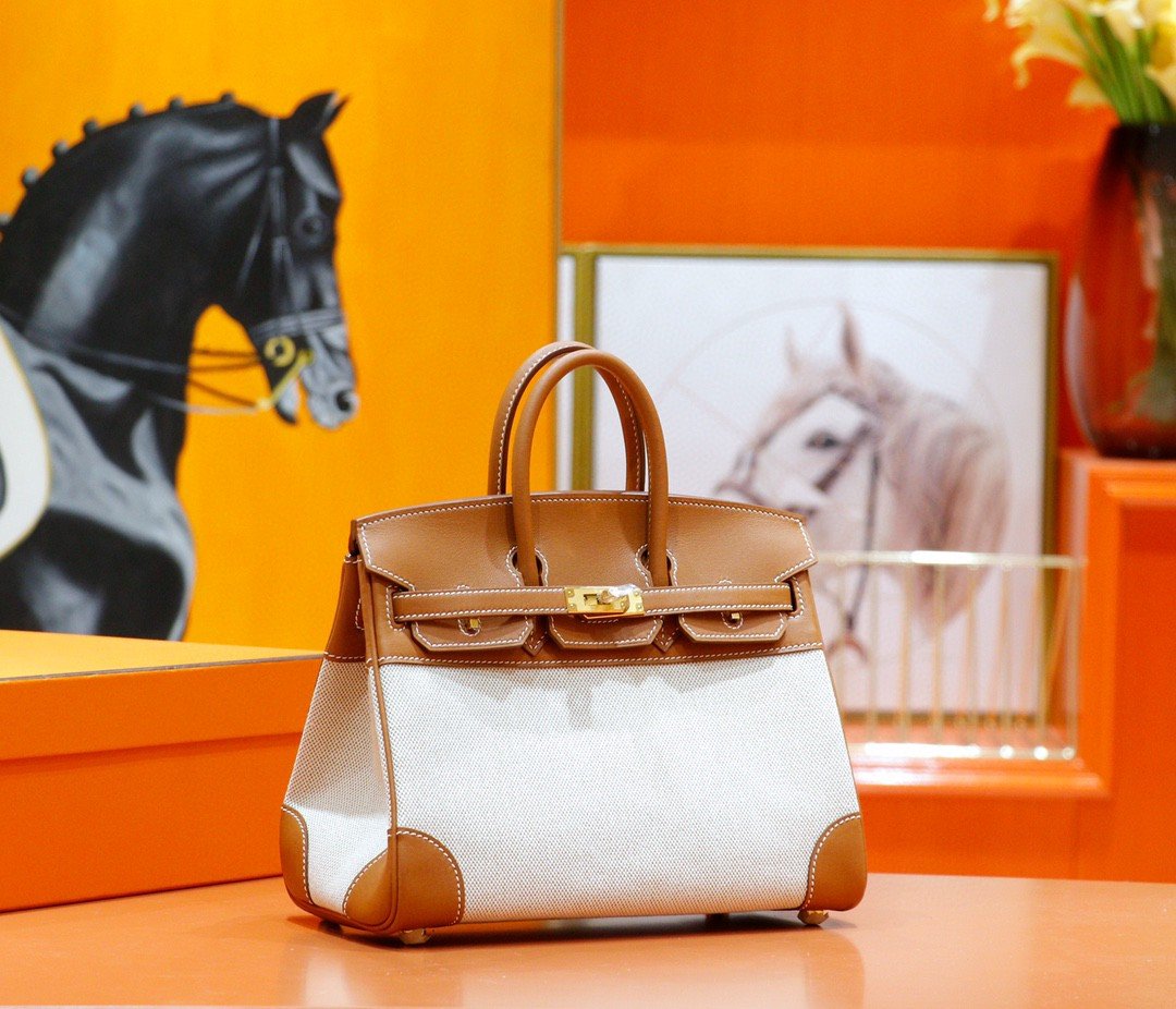 247EBA3E-2BA4-1002-314A-362743898A28.jpg Hermes Birkin gold-brown Swift combination. Original canvas. Gold buttons. Fully hand-sewn. 25cm. customization - Image 1