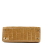Hermes Special Order (HSS) Kelly Sellier 25 Beige Sable and Jaune Ambre Shiny Alligator Mississpiensis Brushed Gold Hardware - Image 6