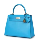 Hermes Kelly Sellier 25 Bleu Frida Chevre Gold Hardware - Image 5