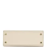 Hermes Special Order (HSS) Kelly Sellier 25 Craie and Gris Asphalte Epsom Brushed Gold Hardware - Image 6