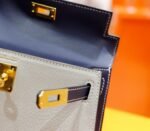 Hermes Minikelly Mini Kelly Pearl Grey with Gemstone Blue, Sheepskin, Fully Hand-Embroidered, Gold Studs, 2nd Generation - Image 5