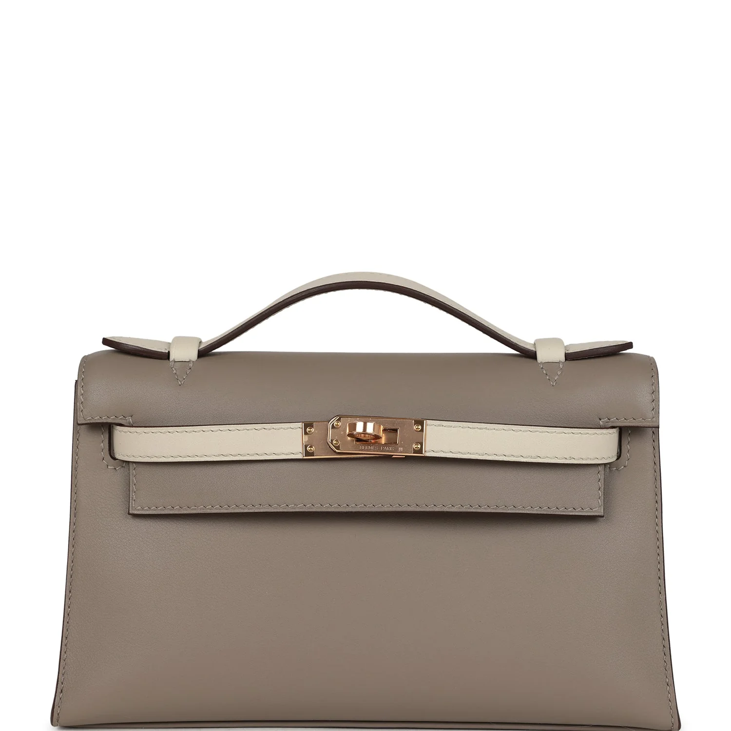 28203367-2641-086E-A77F-1A4166967180.webp Hermes Special Order (HSS) Kelly Pochette Gris Asphalte and Beton Swift Rose Gold Hardware - Image 1