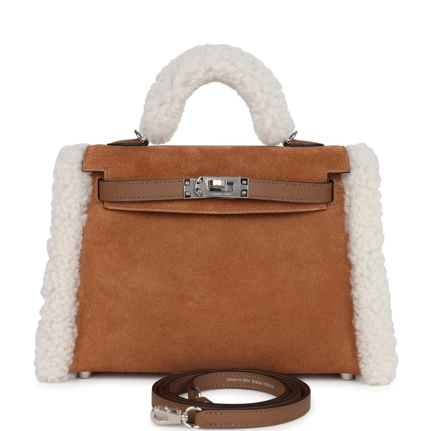 285E7F0B-B9C3-AA33-DCD4-5E4567DF335B.webp Hermes Teddy Kelly 20 Chamois Shearling and Swift Palladium Hardware - Image 1
