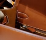 Hermes Kelly brown gold leather full-sewn saddle leather with silver buckles, 40cm long - Image 8