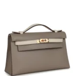 Hermes Special Order (HSS) Kelly Pochette Gris Asphalte and Beton Swift Rose Gold Hardware - Image 2