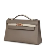 Hermes Special Order (HSS) Kelly Pochette Gris Asphalte and Beton Swift Rose Gold Hardware - Image 5