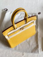 Herm&egrave;s Bikrin 25-35 Amber Yellow with Custom Gold Buckle - Image 3