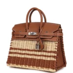 Hermes Picnic Birkin 25 Gold Swift and Stripe Wicker Palladium Hardware - Image 5