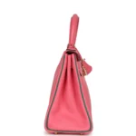 Hermes Special Order (HSS) Kelly Retourne 28 Rose Azalee and Vert Vertigo Swift Gold Hardware - Image 3